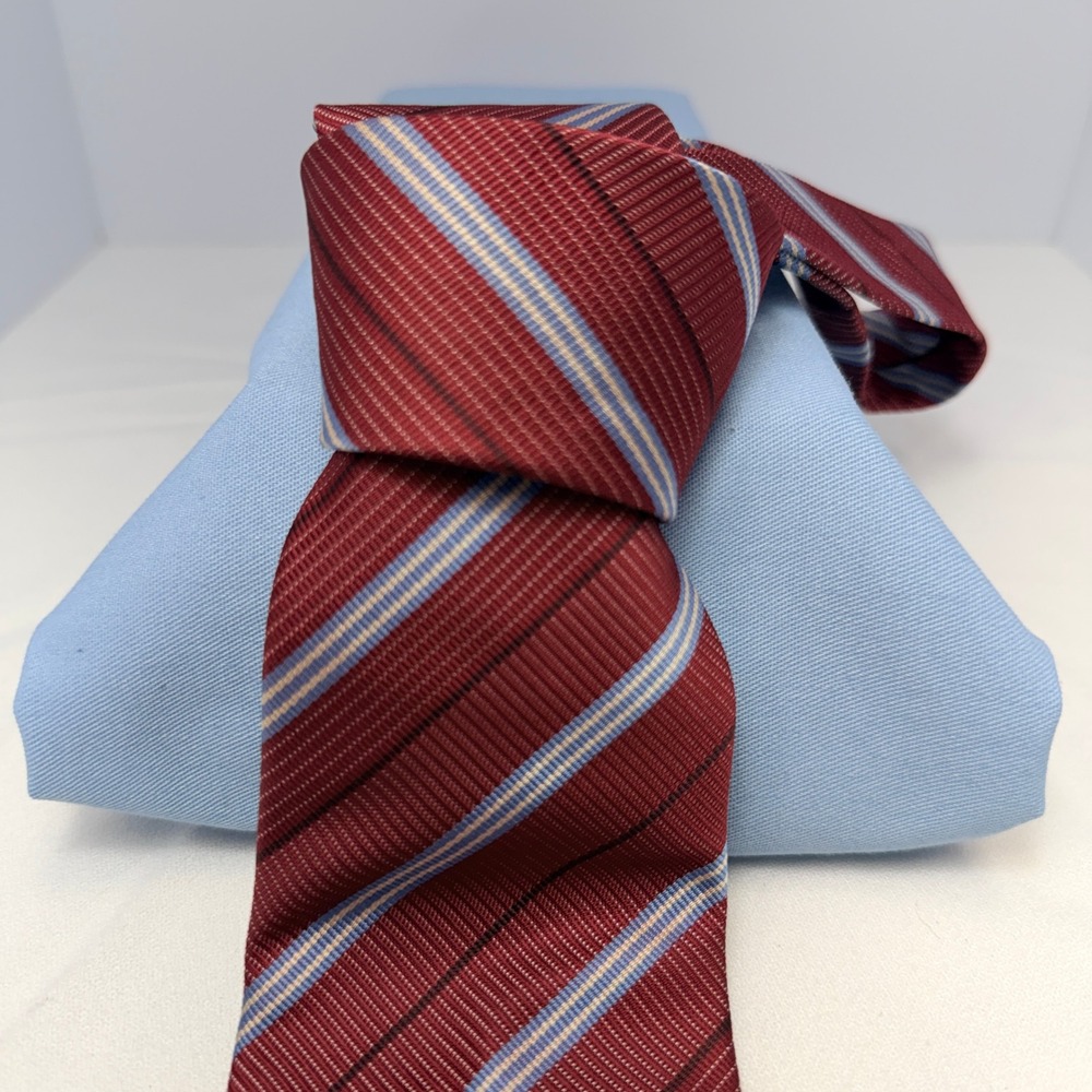 Vintage Hermès Silk Tie — Red, White & Blue Diagonal Stripe - Pristine